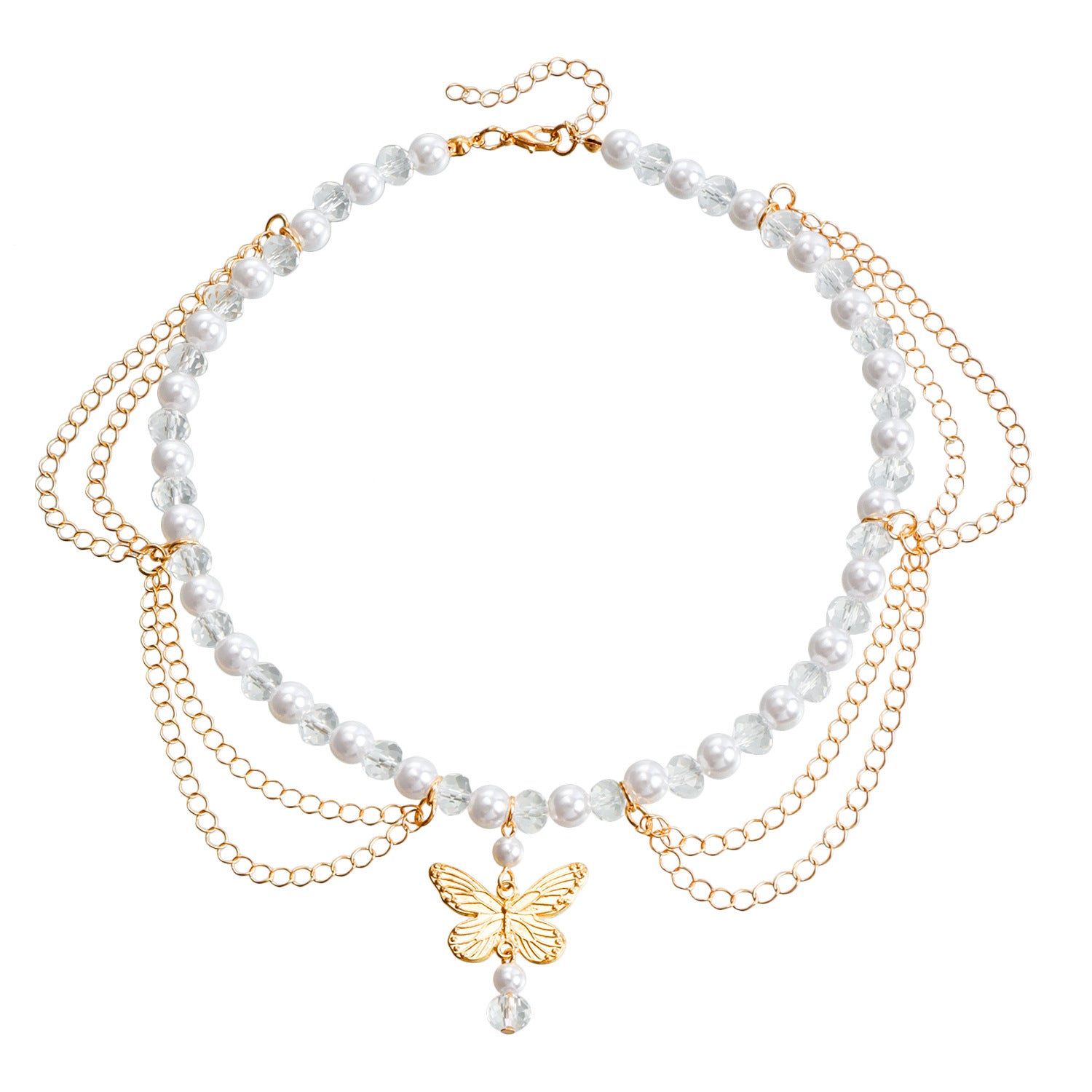 Wholesale Double Layer Pearl Tassel Love Butterfly Cross Necklace ACC-NE-Miaosi006