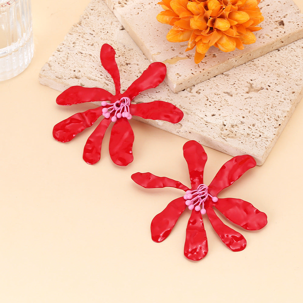 Wholesale Hand-Beaded Colorful Large Flower Earrings