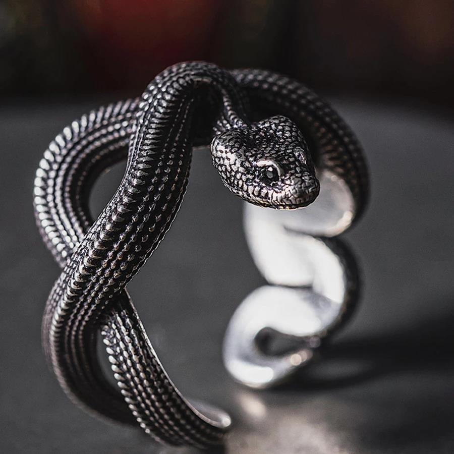 Wholesale Dark Punk Vintage Snake Ring Ancient Silver Alloy Unisex Fashion Accessory Gift
