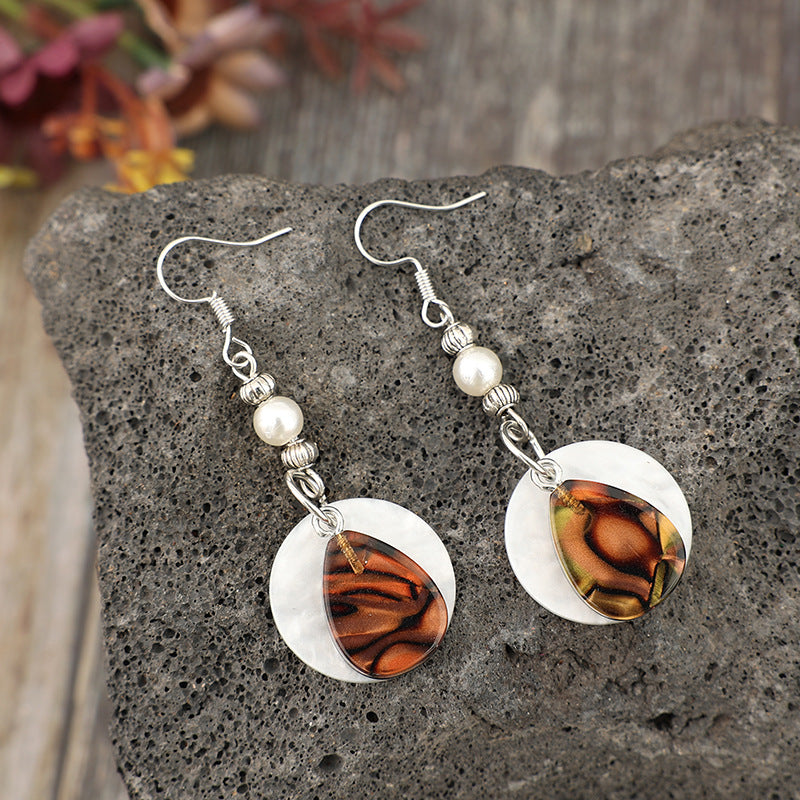 Wholesale  Bohemian Style Alloy Round Spliced Acrylic Drop Earrings