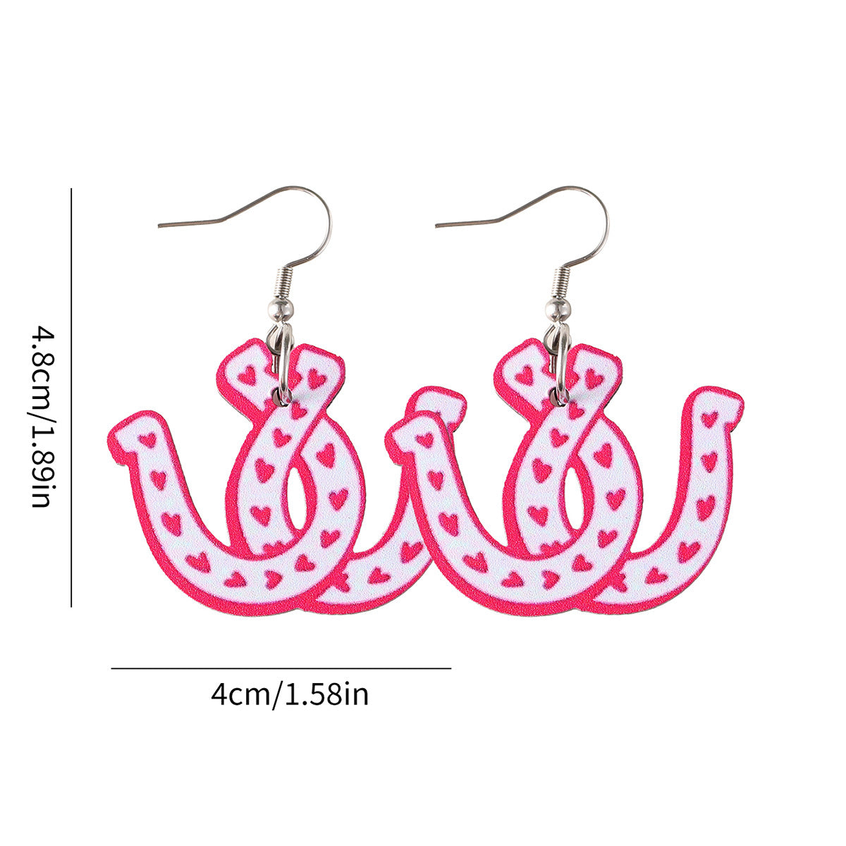 Wholesale  Western Style Y2K Pink Love Horseshoe Pendant Earrings