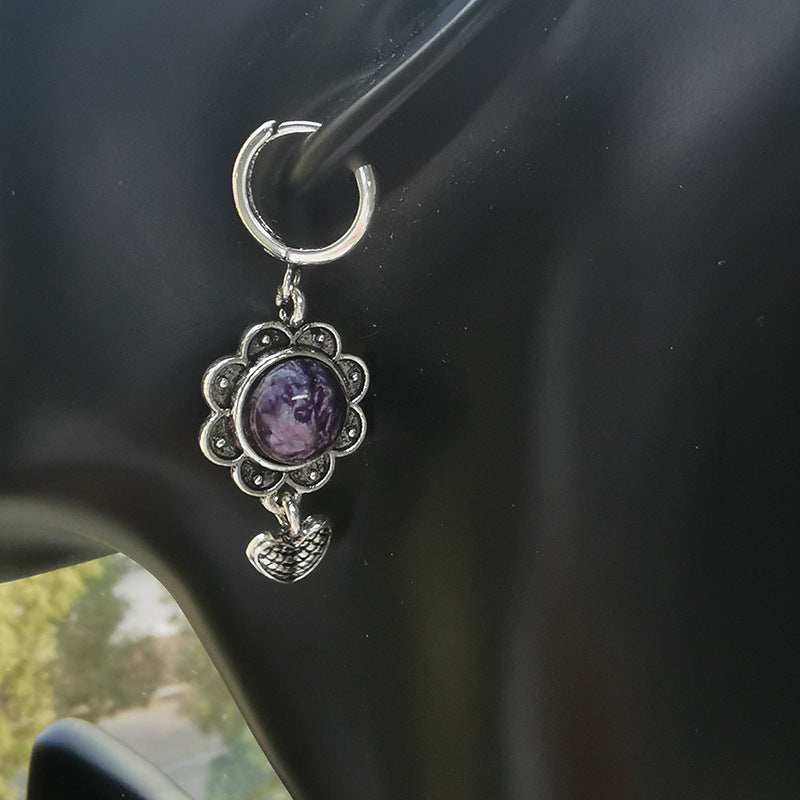 Wholesale Round purple natural stone ethnic style earrings