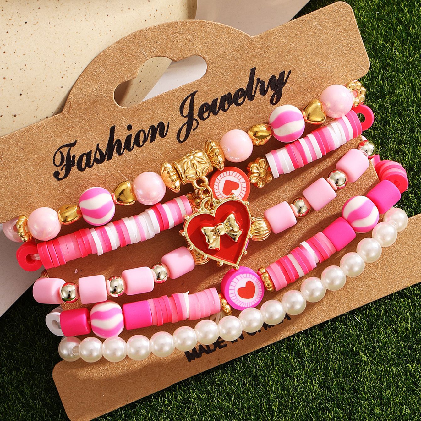 Wholesale Valentine's Day Bracelet Multi-layered Pink Heart Pendant Bracelet ACC-BT-HanSJ001