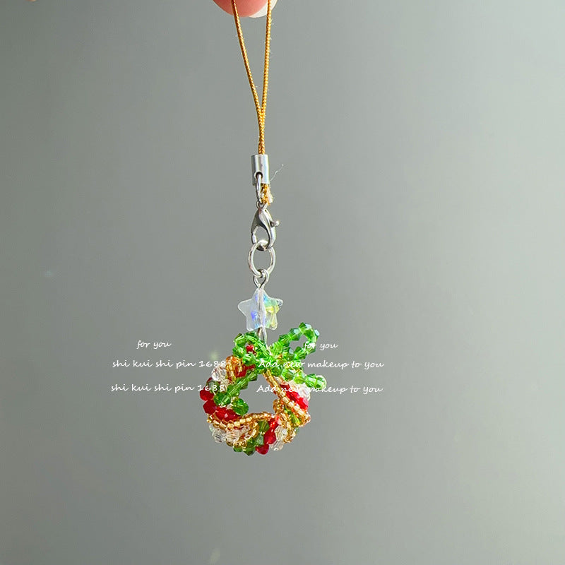 Wholesale Christmas Wreath Mobile Phone Chain Accessories Crystal Woven