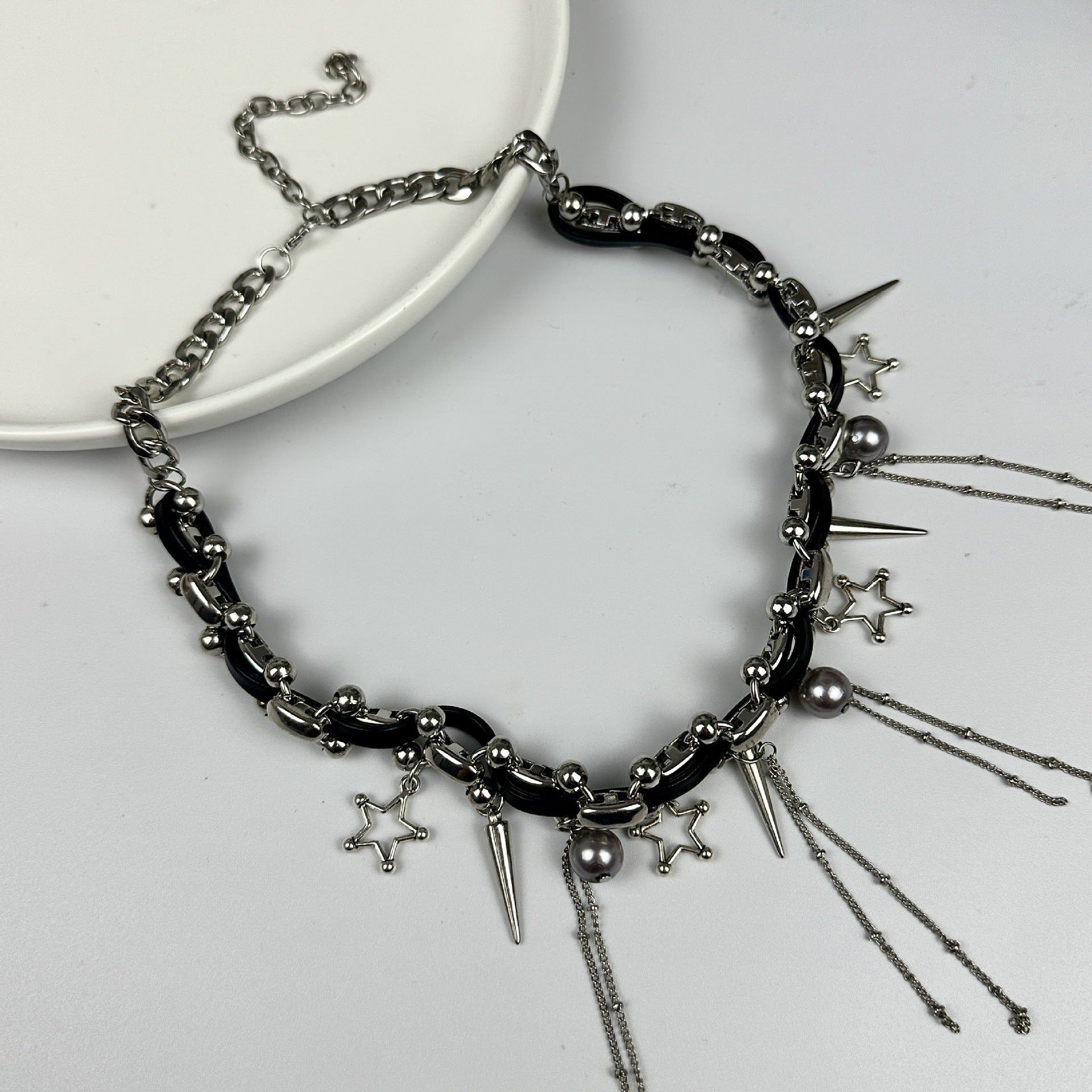 Wholesale Tassel Rivet Beaded Stitching Collar Necklaces