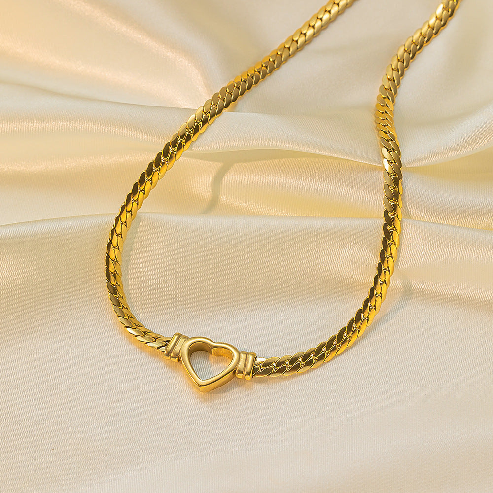 Wholesale Heart-shaped Titanium Steel Necklace Light Luxury Necklaces Snake Bone Chain ACC-NE-Tais001