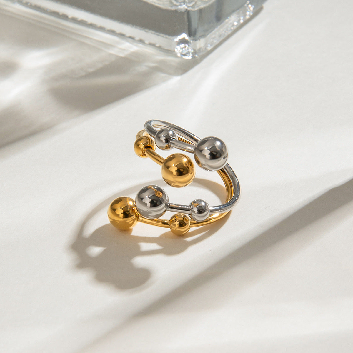 Wholesale 18k gold stainless steel gold and silver color ball double opening  ring