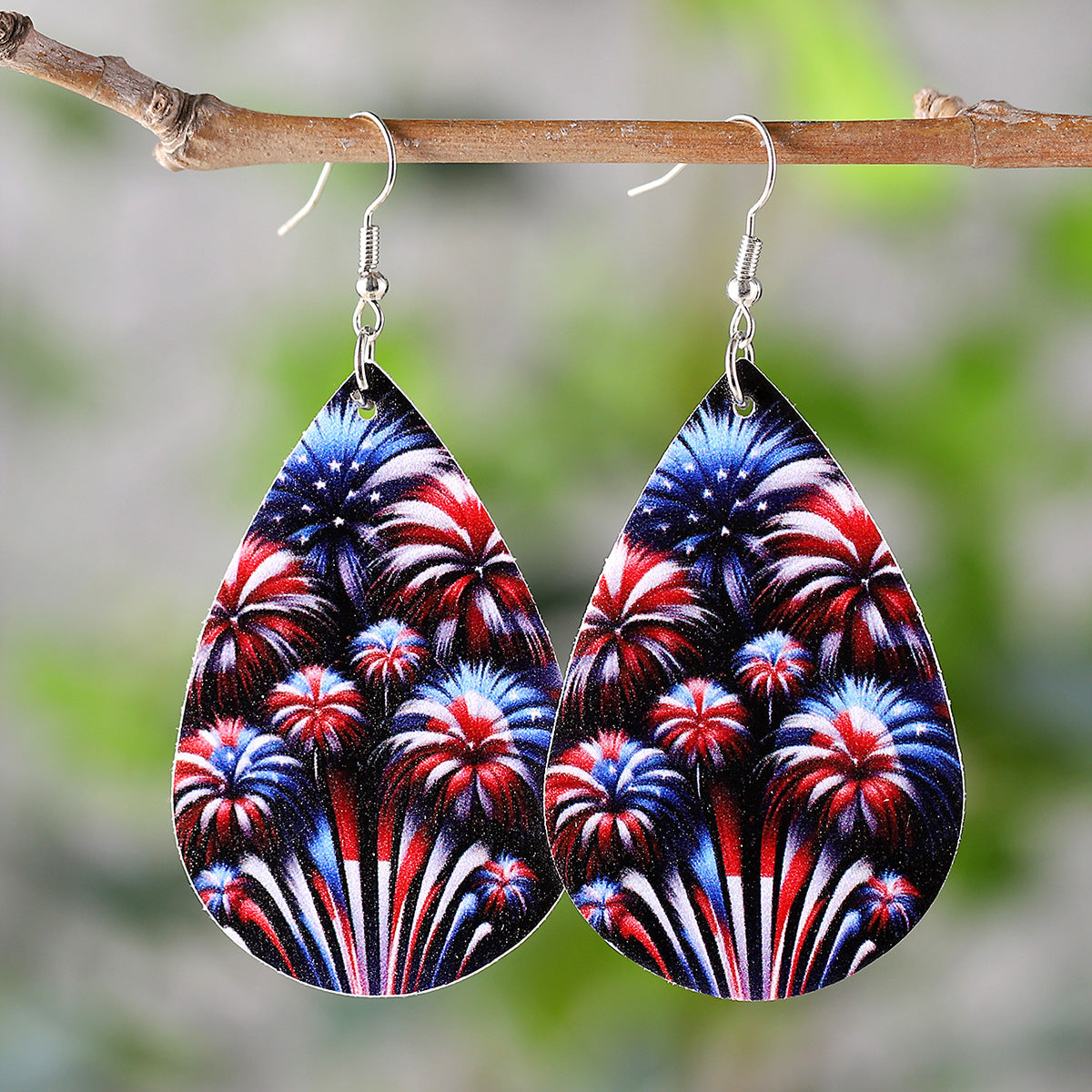 Wholesale Independence Day Red, White and Blue American Flag Flower Double-Sided Earrings
