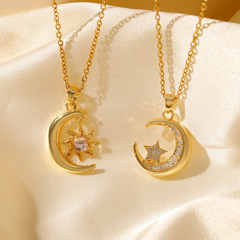 Wholesale Stainless steel Casual Micro Zircon Star Moon Myth Necklace