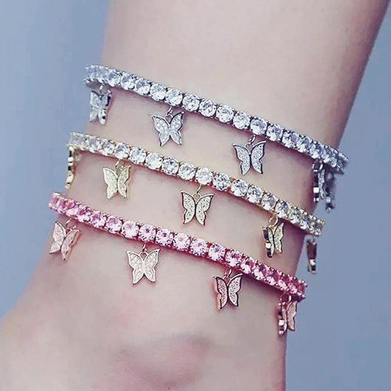 Wholesale Rhinestone Claw Chain Small Butterfly Tassel Anklet