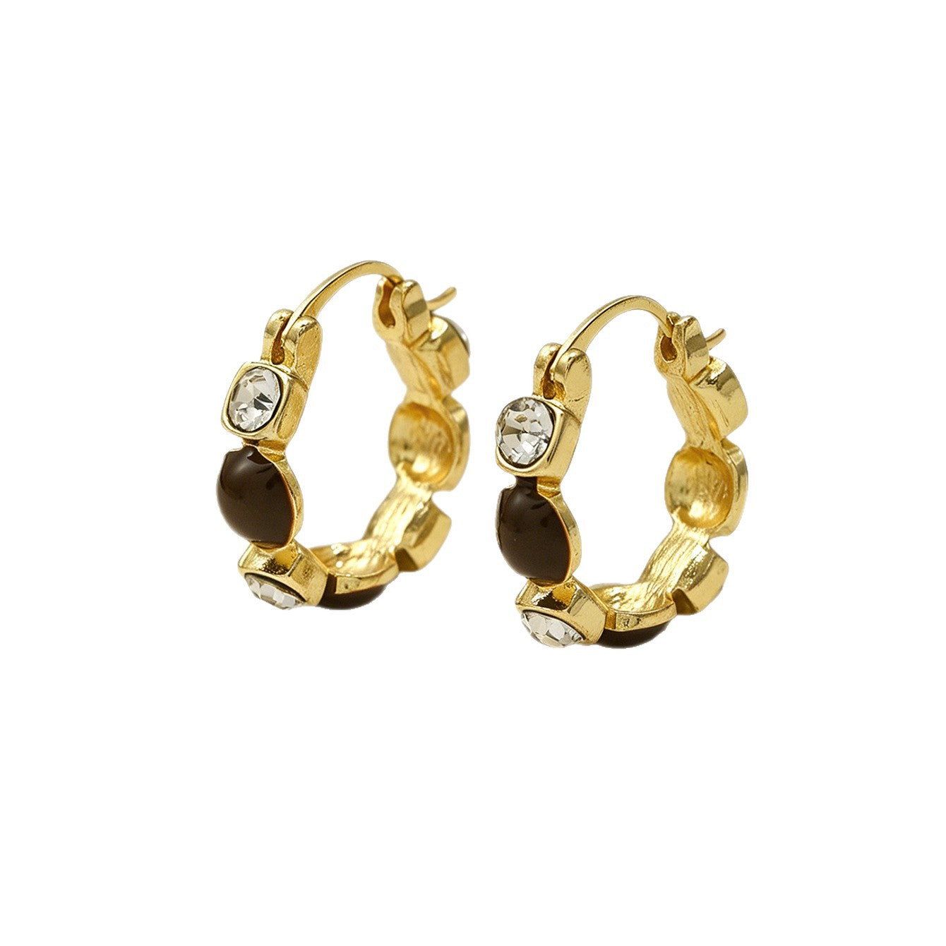 Wholesale Alloy Electroplated Geometric Rhinestone Earrings Vintage Wine Red Hong Kong Style Chic Jewelry Accessory Gift