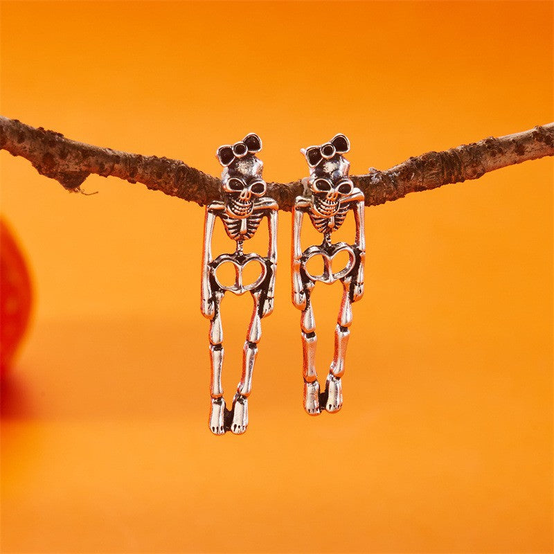 Wholesale Alloy Skull Rhinestone Chain Earrings Trendy Fashion Accessory for Party