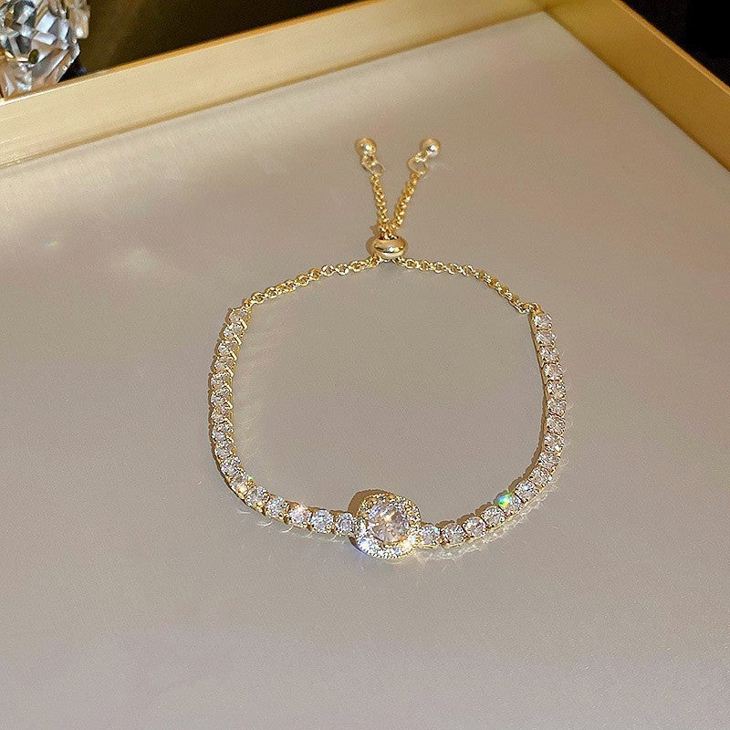 Wholesale Fashion Slide Bracelet with Pink Square Zircon,  Alloy,  Trendy Jewelry Accessory for Women