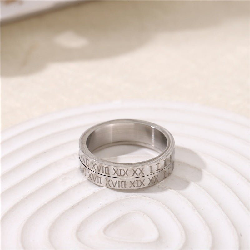 Wholesale rotatable Roman numeral ring  titanium steel ring