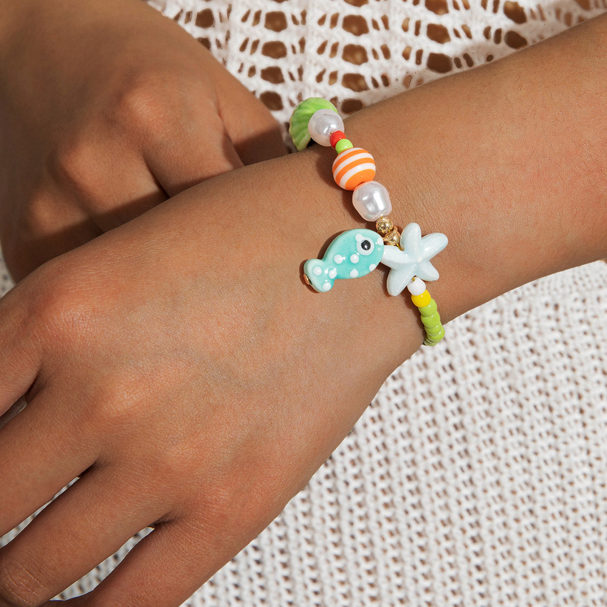 Wholesale  Starfish Shell Necklace Ocean Style Beach  Rice Bead Bead Necklace