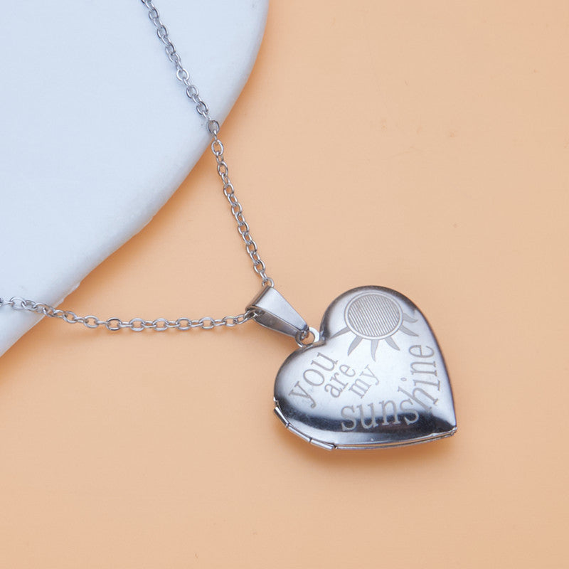 Wholesale Sun Openable Heart Shape Photo Frame Stainless Steel Necklace ACC-NE-MS027