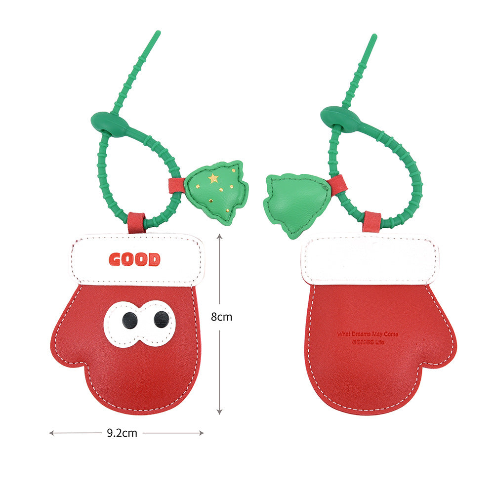 Wholesale Christmas Tree Keychain PU Leather Cartoon Pendant Gift