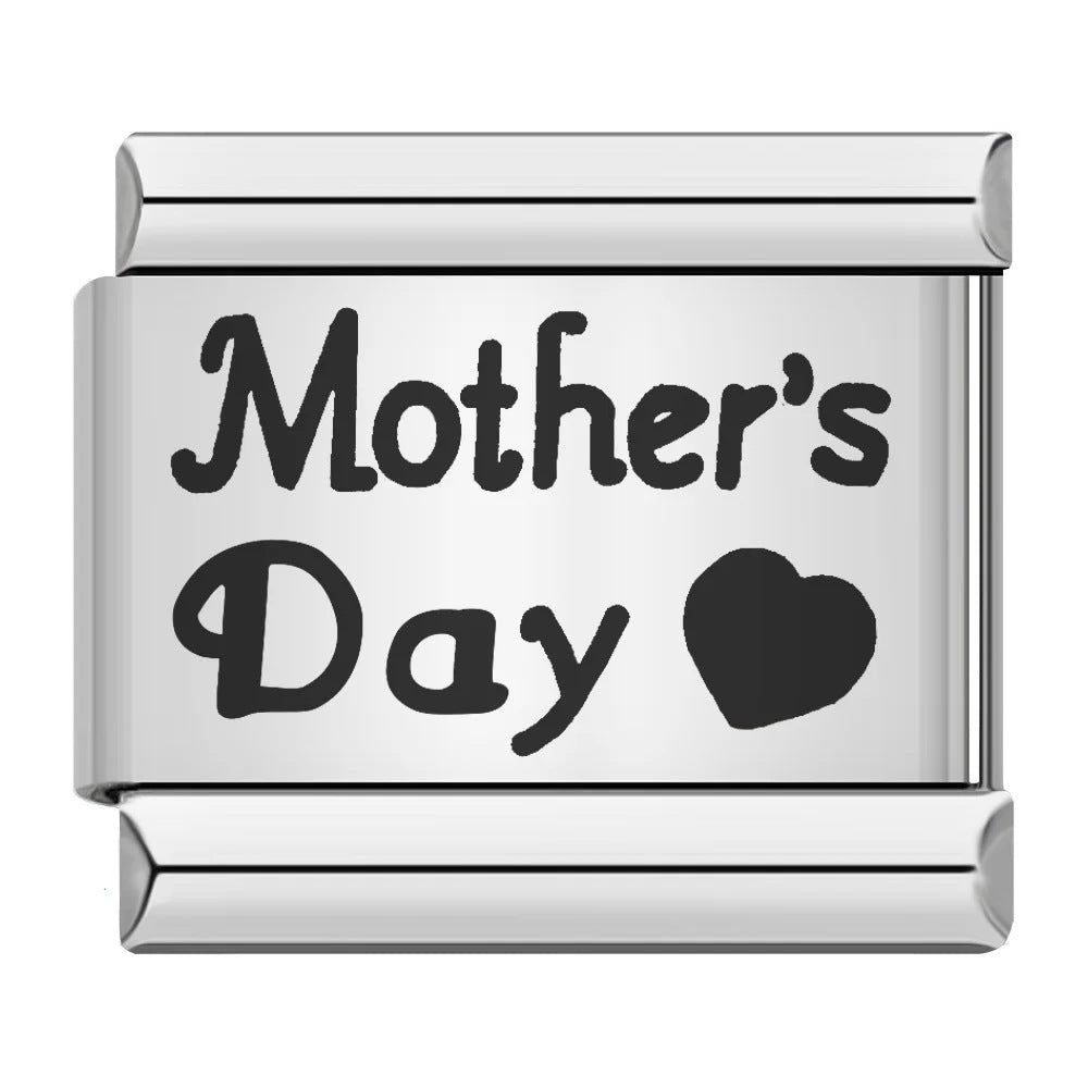 Wholesale Stainless Steel Electroplated Laser-Engraved Mother' s Day Bracelet,  DIY Splicing Elastic Boutique Resale Jewelry