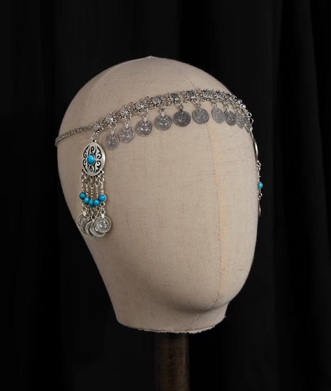 Wholesale Chic Exotic Rhinestone Coin Tassel Hair Chain Retro Geometric Head Chain Fashion Accessory