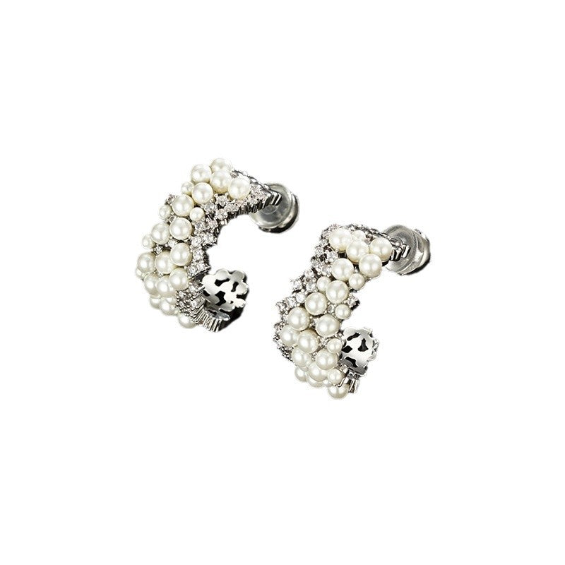 Wholesale Real gold plating round beads C- type temperament earrings