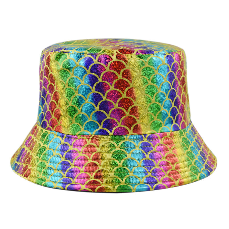 Wholesale  Fashion Rainbow Colorful Gold and Silver Fish Scale Basin Hat