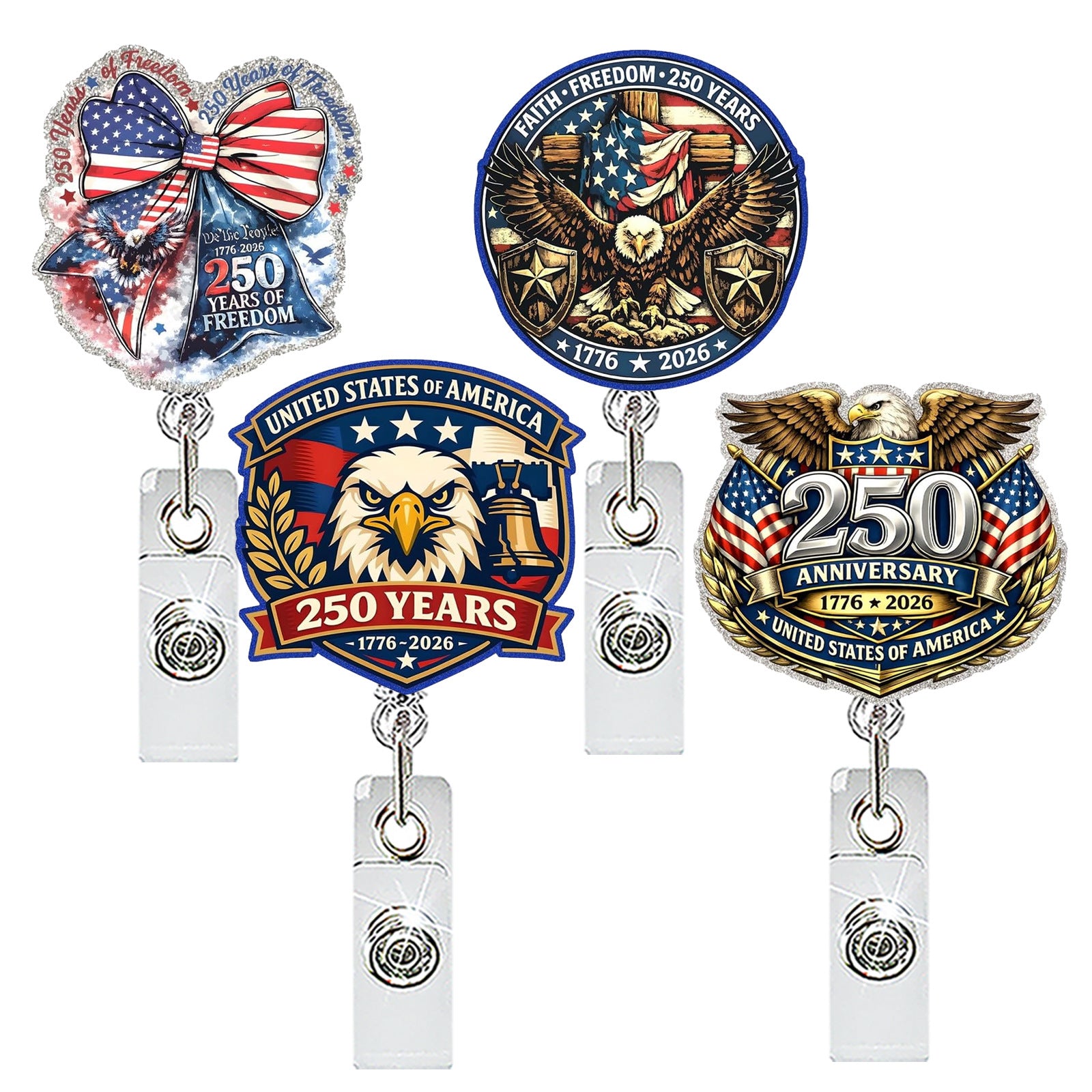 Wholesale Patriotic Eagle Retractable Badge Reel Acrylic Fashion Accessory