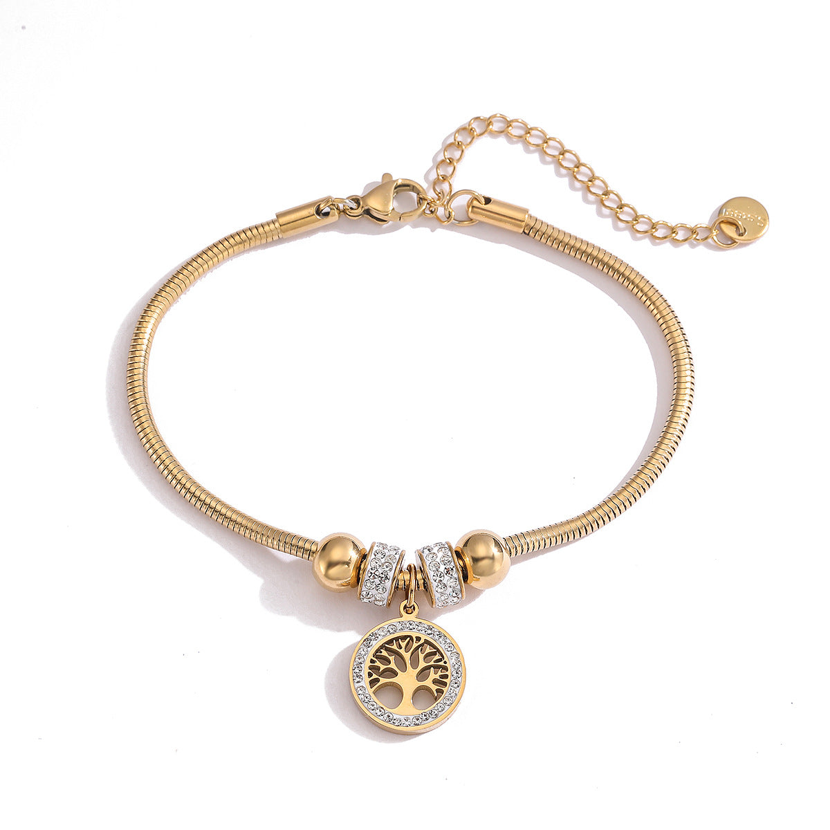 Wholesale Titanium Steel 18K Gold Plated Zircon Tree of Life Pendant Bracelet