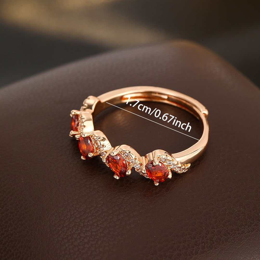 Wholesale European American Chic Electroplated Pomegranate Red Zircon Ring Fashion Accessory Gift For Women