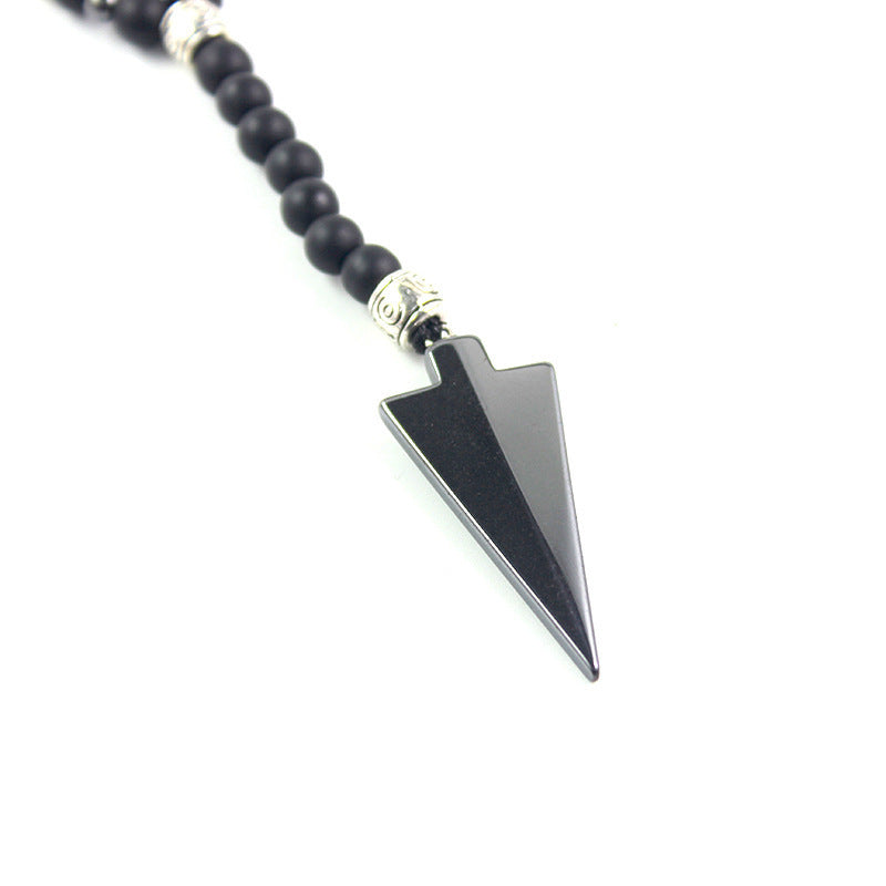 Wholesale Matte  Black Onyx Round Bead Hematite Arrow Necklace