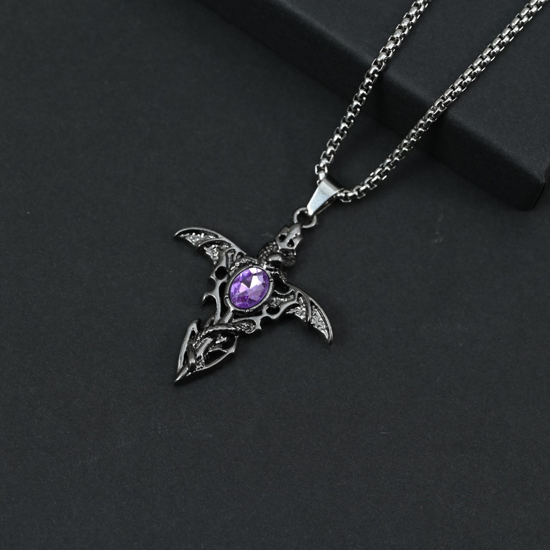 Wholesale Vintage Gothic Demon Sword Angel Wings Pendant Necklace Stylish Zinc Alloy Craft Gift For Women