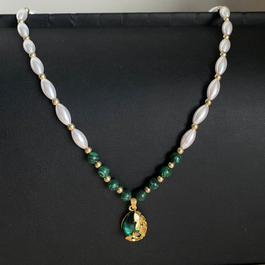 Wholesale  natural pearl peacock green crystal pendant necklace
