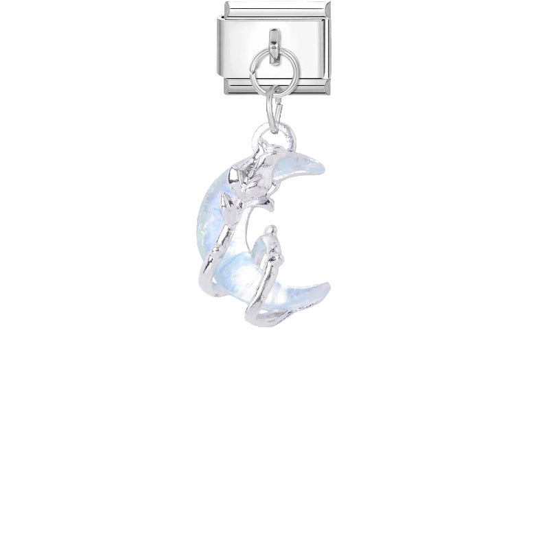 Wholesale Trendy Crystal Butterfly Heart Pendant Titanium Steel DIY Bracelet Charm for Fashion Accessory Gift