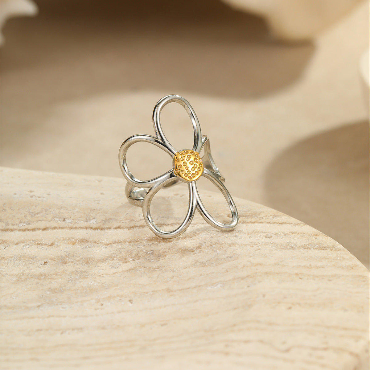 Wholesale  Gold and Silver Color Matching Hollow Flower Stainless Steel  Ring  Earrings