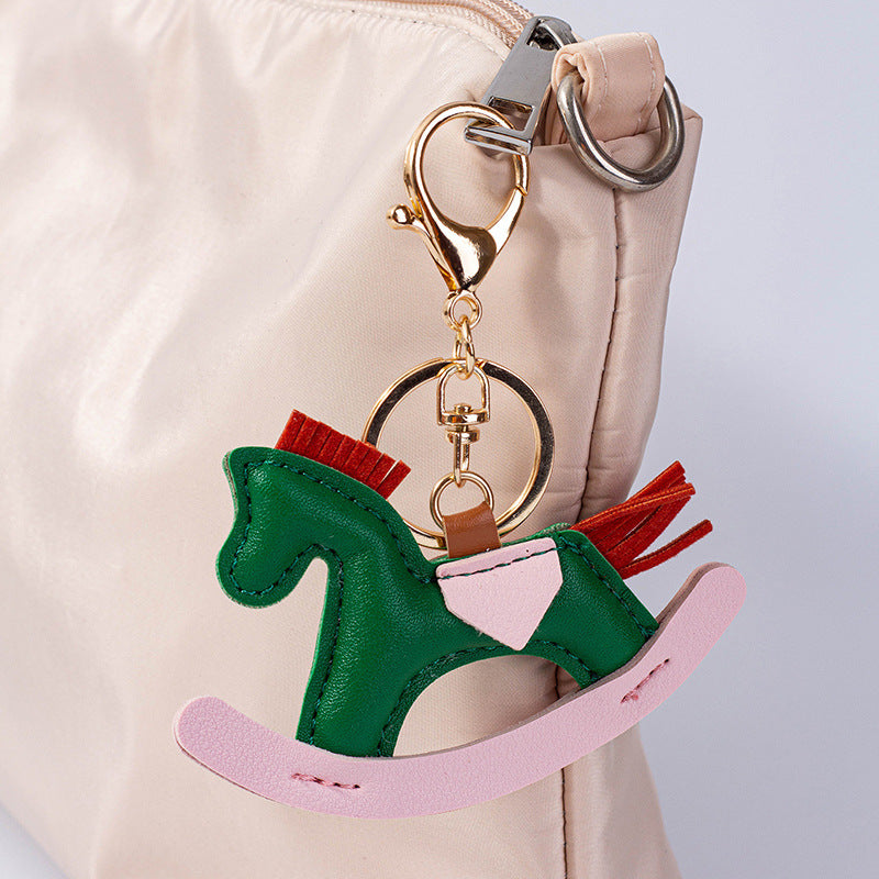 Wholesale Cute  Handmade Rocking Horse Leather Cotton Pendant Keychain