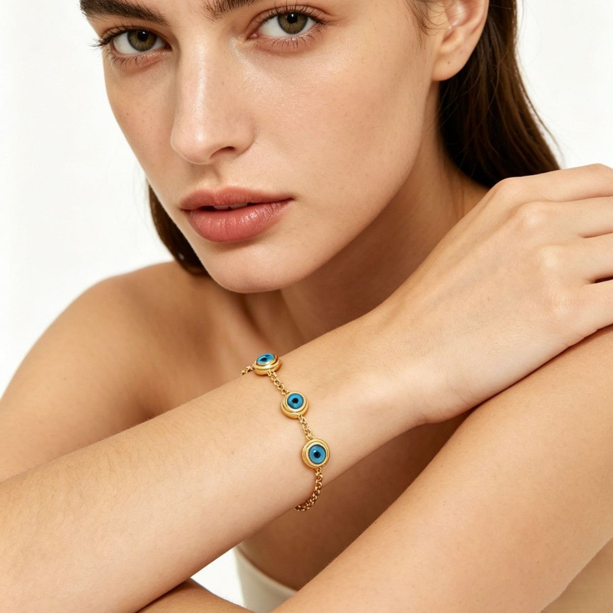 Wholesale Titanium Steel Electroplated Evil Eye Bracelet - Blue,  Women' s Everyday Wear Jewelry Accessory