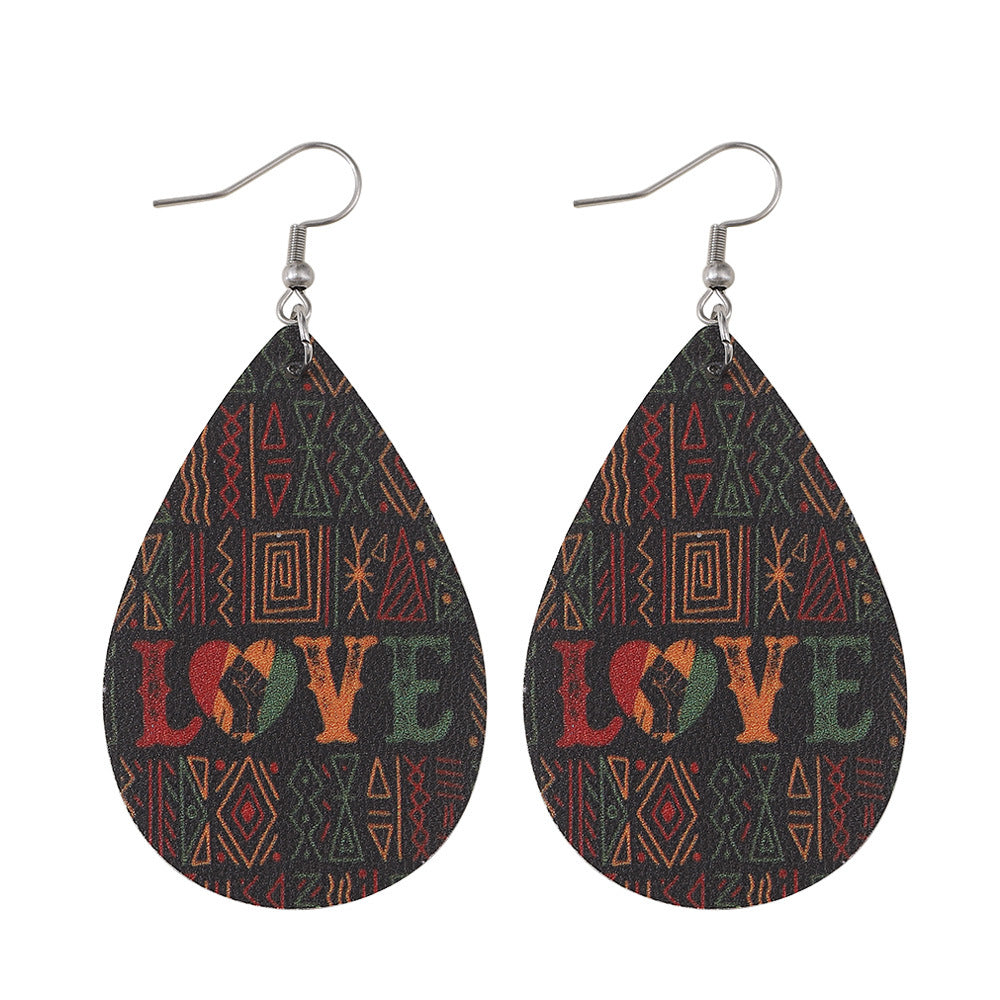 Wholesale Juneteenth Double Sided PU Leather Earrings