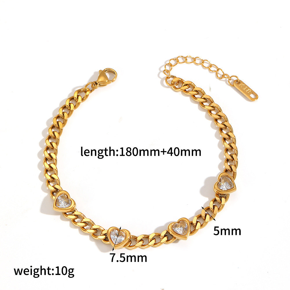 Wholesale 18k gold stainless steel diamond-encrusted heart bracelet