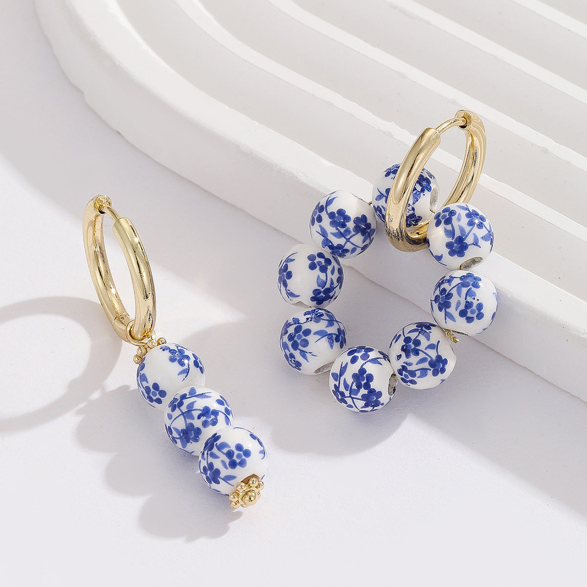 Wholesale Cup and Plate Shaped Ceramic Blue and White Porcelain Earrings