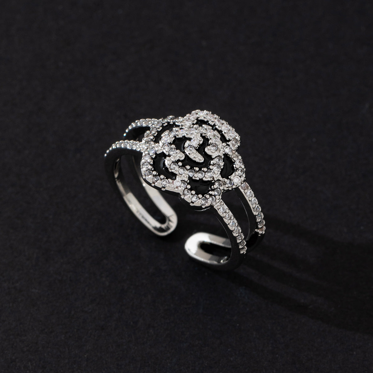 Wholesale Chic Geometric Zircon Ring For Women Gold Plated Copper Open Adjustable Band Fashion Accessory