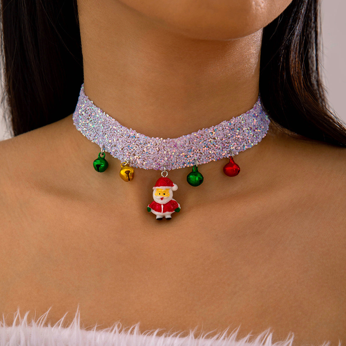 Wholesale Christmas Lace Color Fur Ball Collar Necklace