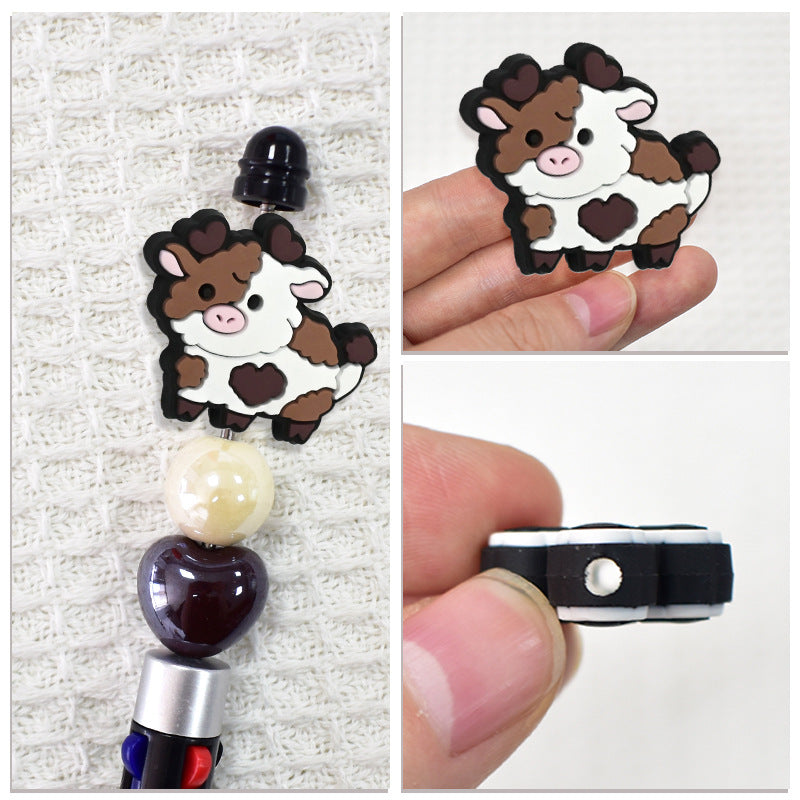 Wholesale Random 100pcs PVC Soft Rubber Colored Cow Series Focal Beads for DIY Beadable Pens