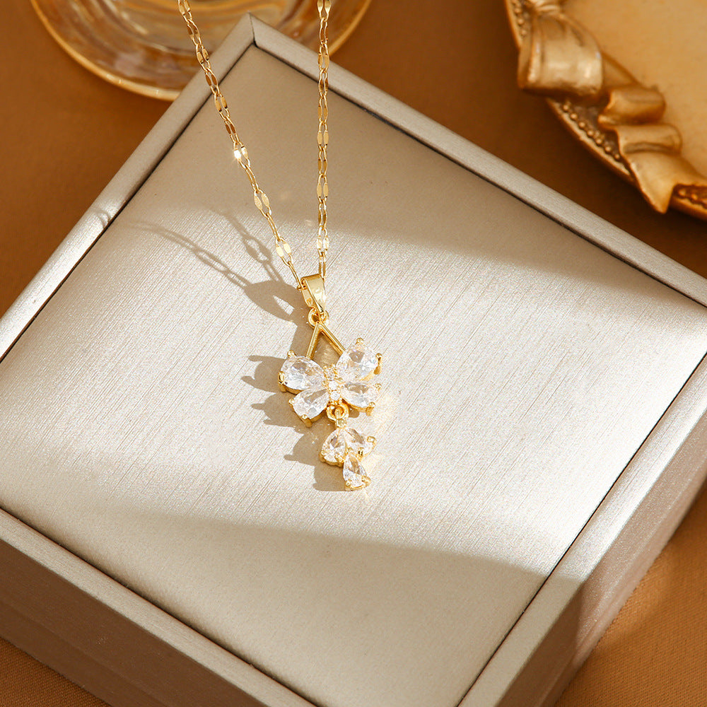 Wholesale Titanium Steel Stainless Steel Necklace Butterfly Zircon  Light Luxury Pendant Temperament Necklace