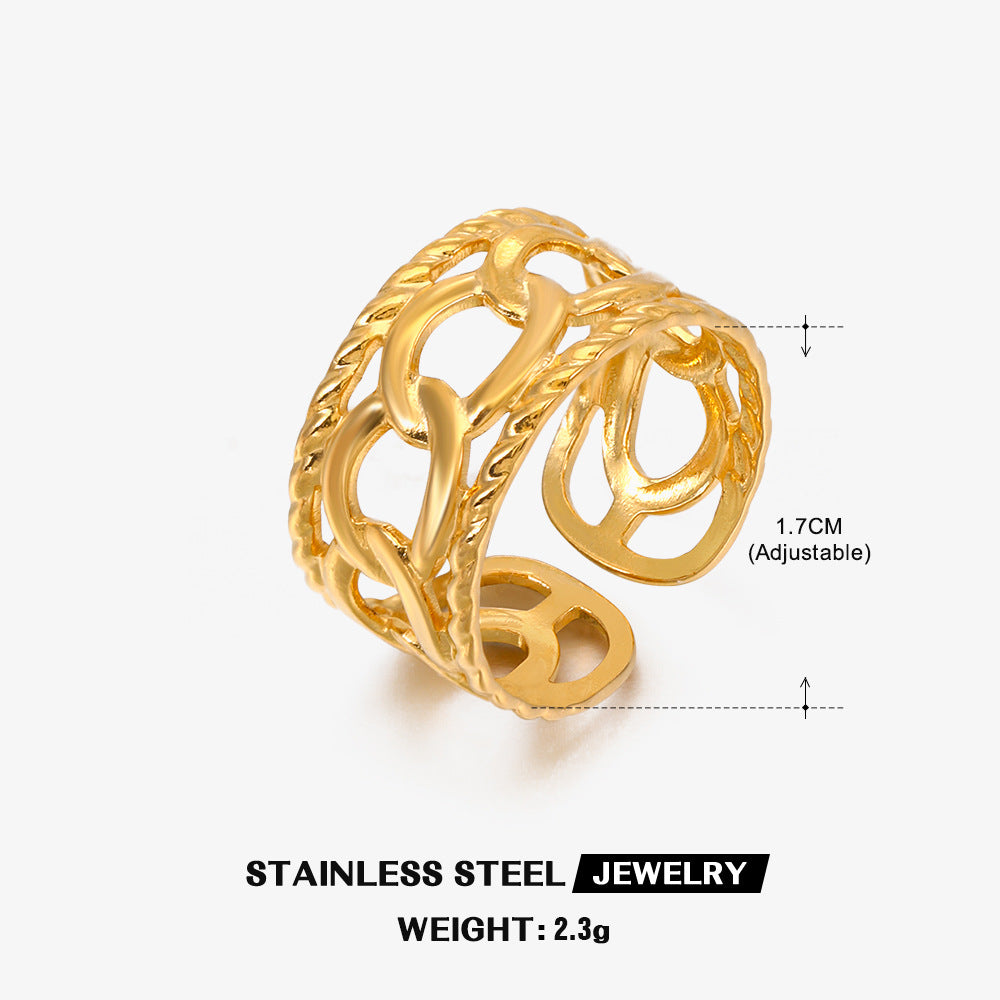 Wholesale Vintage Stainless Steel Rings Open Adjustable Rings 18K Gold Plated Rings ACC-RS-QinZhe001