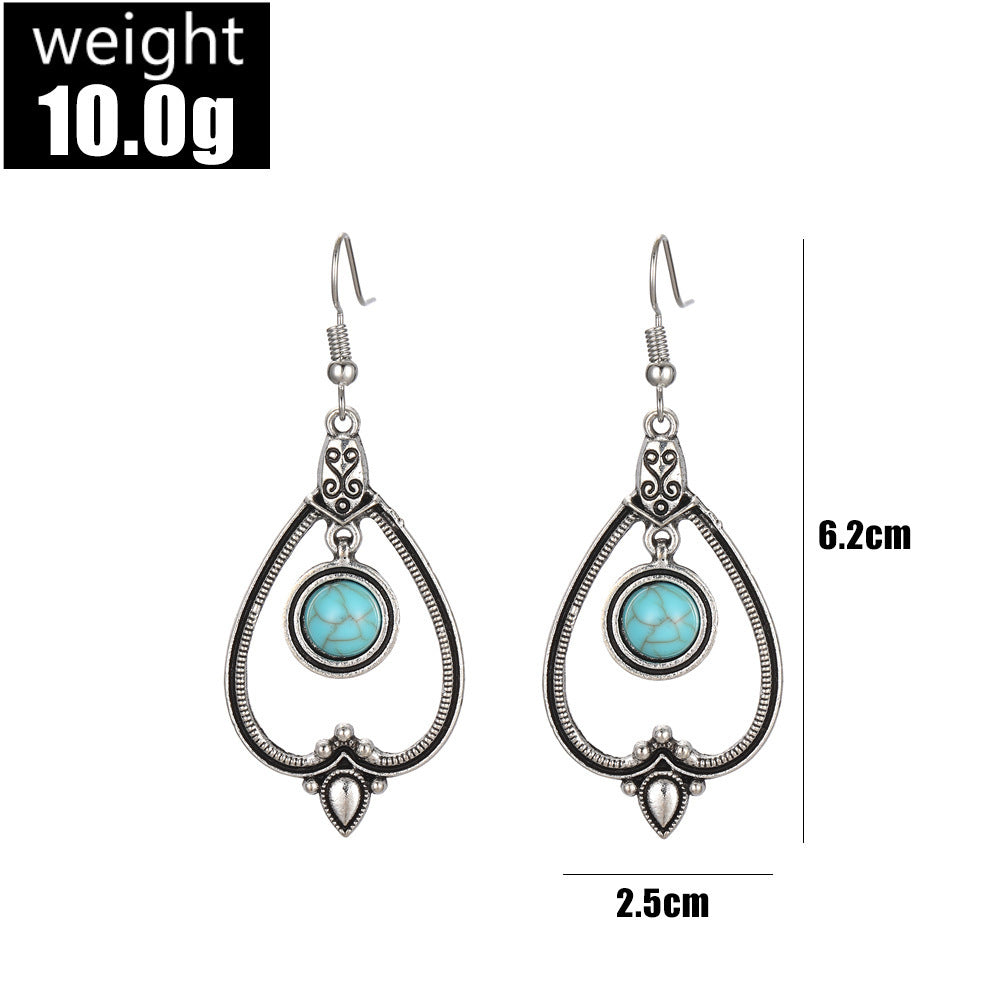 Wholesale Vintage Bohemian Heart Hollow Round Turquoise Earrings