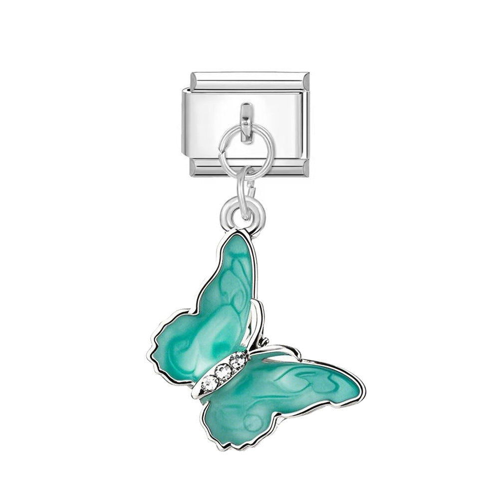 Wholesale Italian Charm Bracelet 9mm DIY  Colorful Butterfly Series    Creative Stainless Steel Composable Bracelet