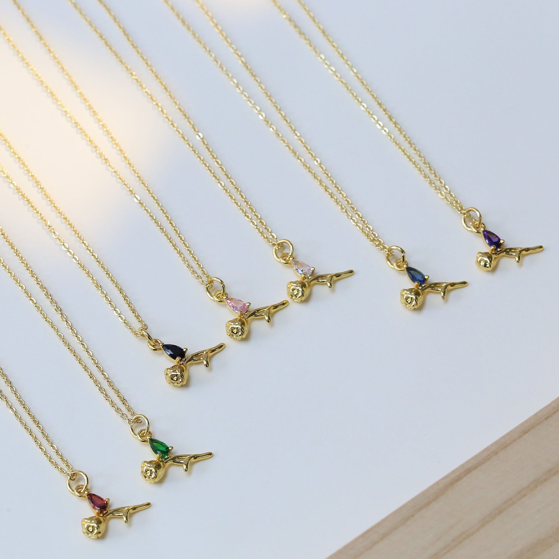 Wholesale Zircon Rose Multicolor Pendant Necklace