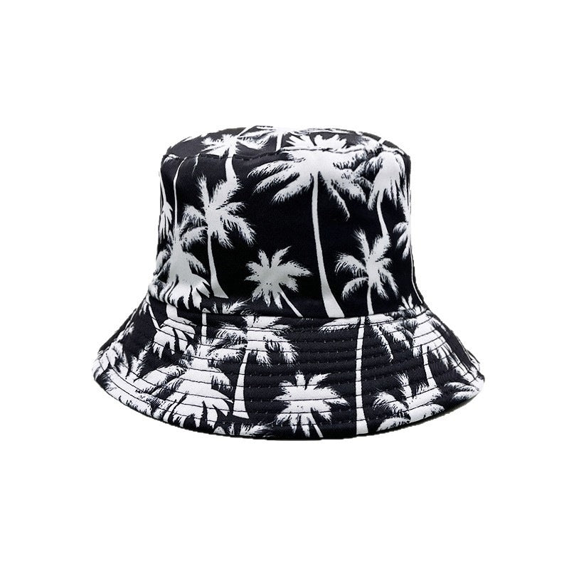 Wholesale Palm Tree Print Reversible Bucket Hat Breathable Autumn Hand-Painted Sun Hat Fashion Accessory
