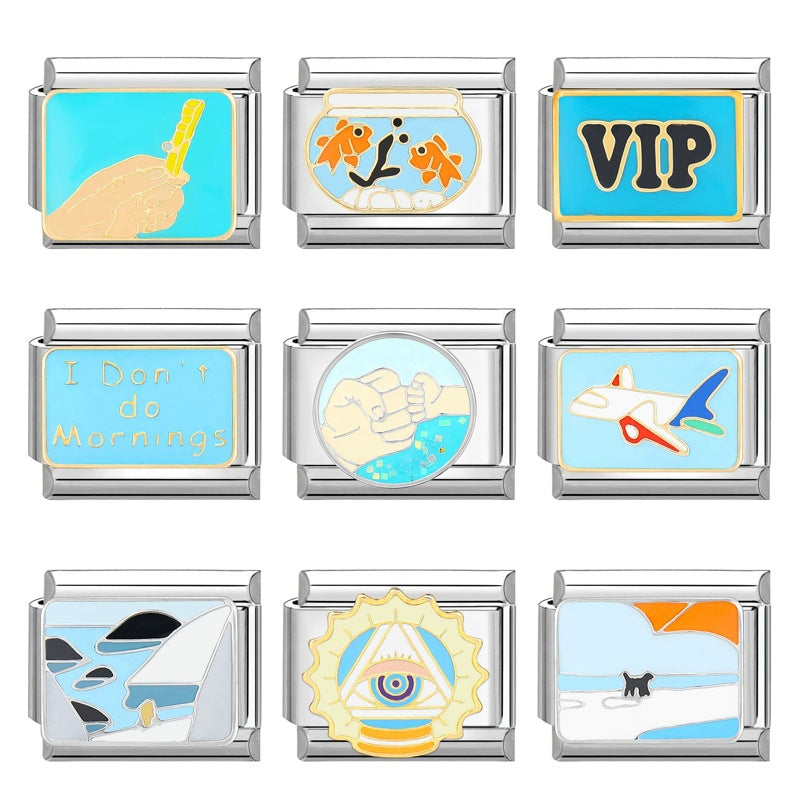 Wholesale  Italian Charm Bracelet 9mm DIY  Blue Series Creative Stainless Steel Composable Bracelet