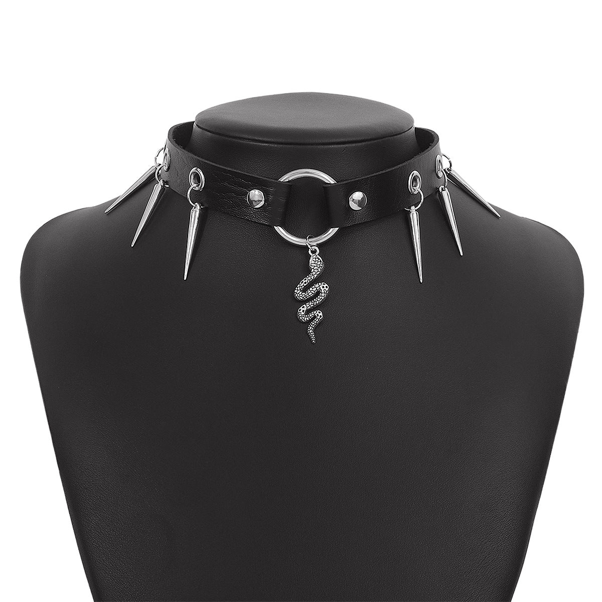 Wholesale  Punk Rock Fan Necklace Chain Gothic Leather Hip Hop Snake Rivet Bondage Collar Chain