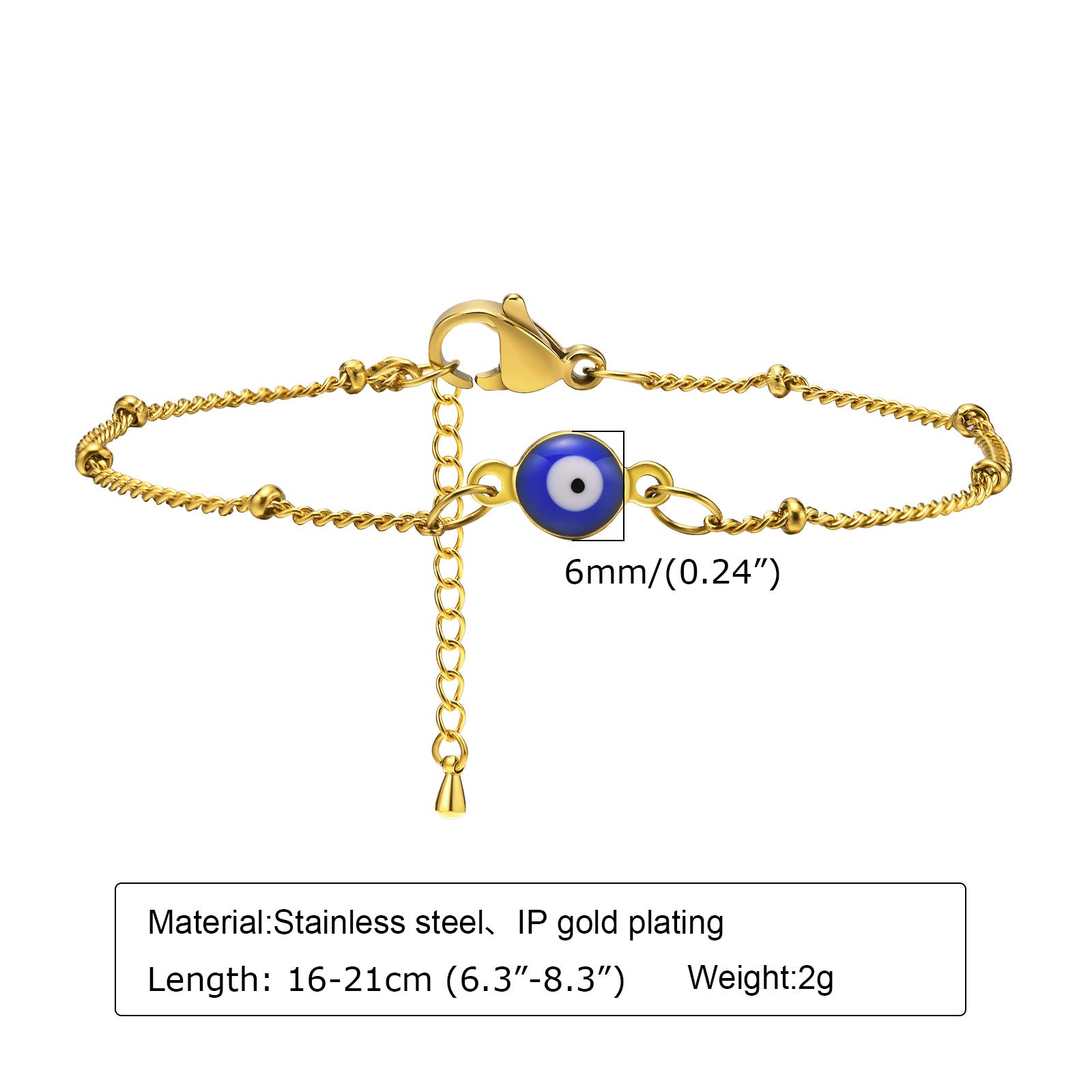 Wholesale 18K Gold Tone Stainless Steel Thin Evil Eye Chain Bracelet Minimalist Layered Design Gift Fashion Jewelry Accessory